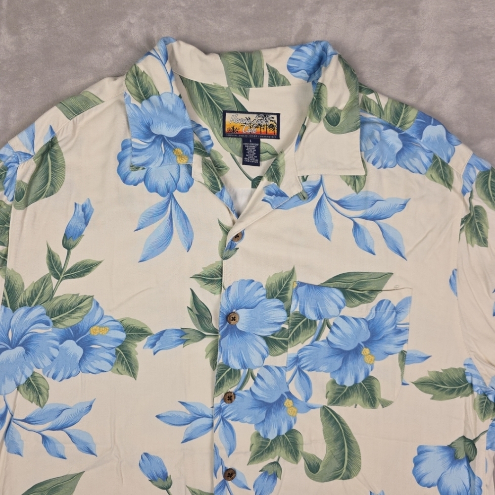 Hawaiian Floral Men's Shirt - Beige Blue and Green